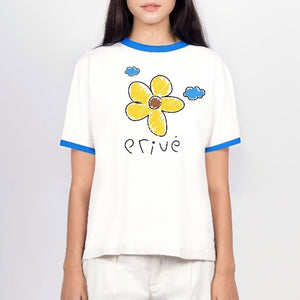 Privé Alliance Women's Flower Impression Ringer T-shirt